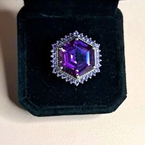 Color Change Sapphire & Natural Amethyst Halo Ring.